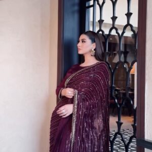 Burgundy Kasturi silk saree with sequin embroidery and satin blouse