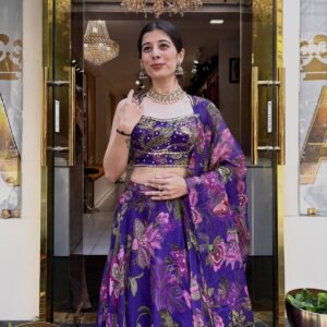 4.5 meter flair floral tabby silk lehenga with can can