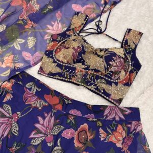 Tabby silk floral blouse with zari thread and sequins embroidery