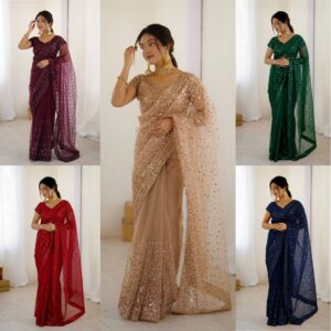 Sequins Net Fabric Midnight Glam Party Wear Saree