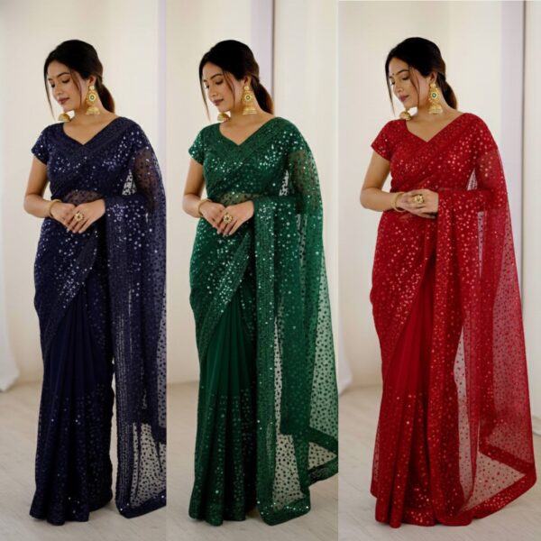 Designer Sequin Net Blouse Midnight Glam Party Wear Saree