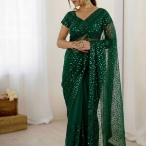 Midnight Glam Sequin Net Party Wear Saree Wine Colour Designer Saree