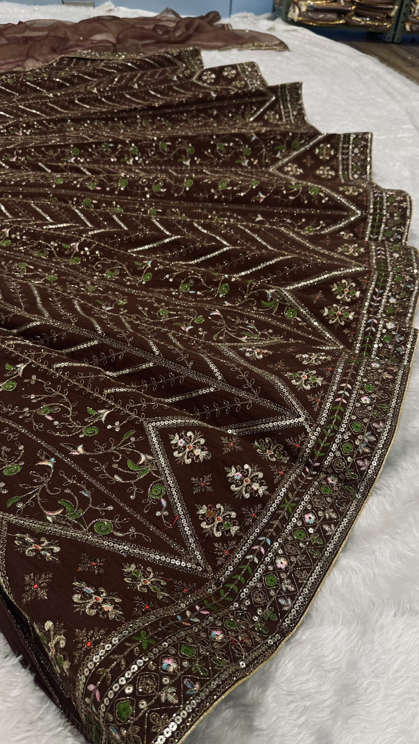 Brown Thai Silk Bridal Lehenga - Image 2