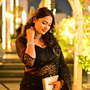 Midnight Elegance Black Sequin Net Saree