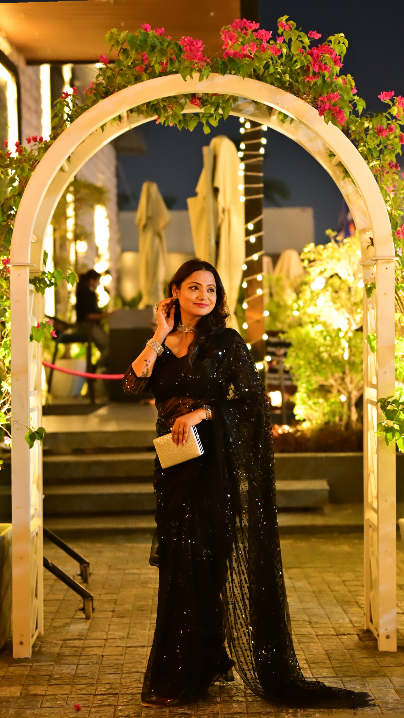 Midnight Elegance Black Sequin Net Saree - Image 4