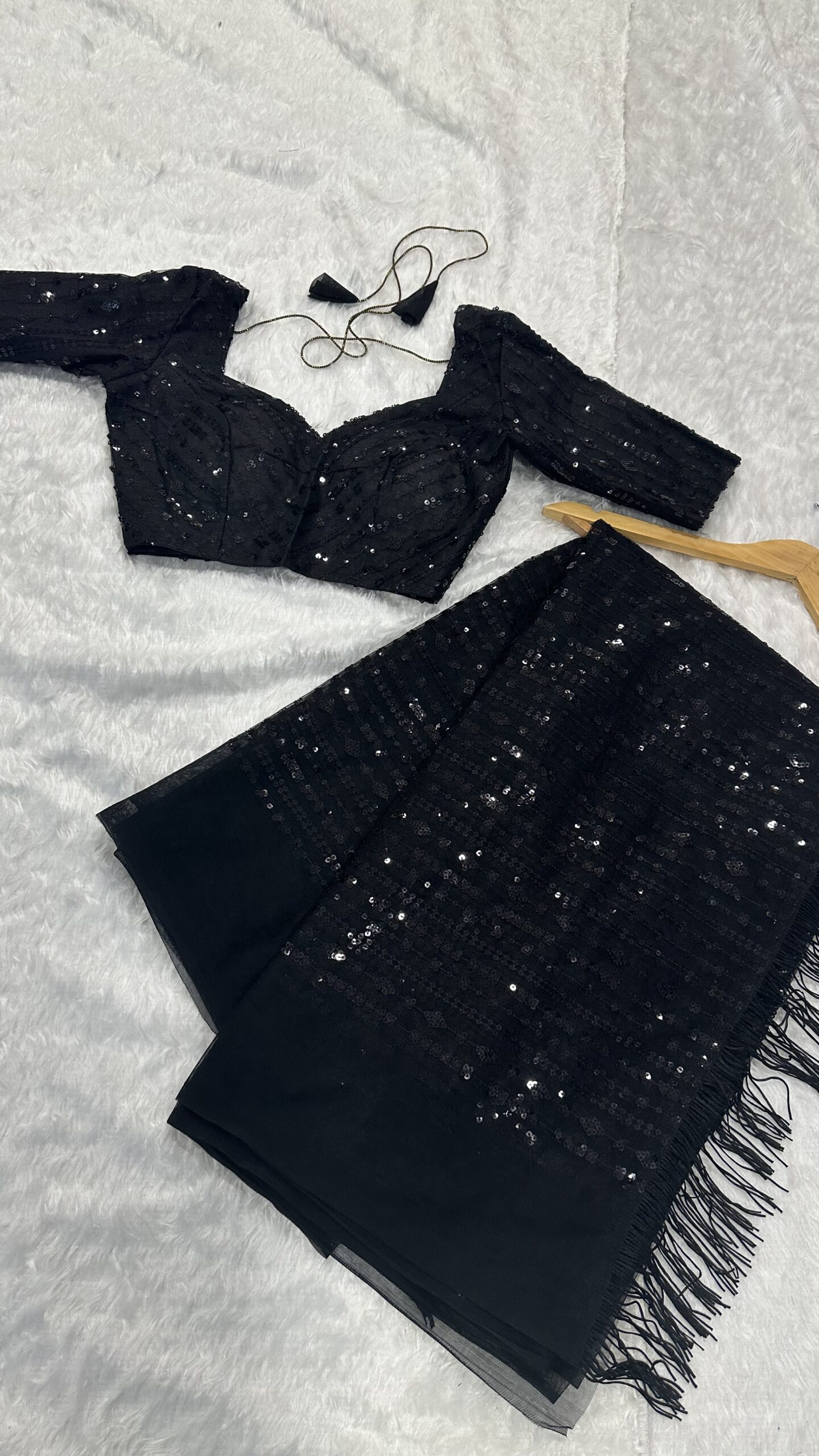 Midnight Elegance Black Sequin Net Saree - Image 2