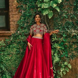 Ruby Red Roman Silk Lehenga Choli