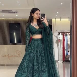 Emerald Green Net Lehenga Choli for Women