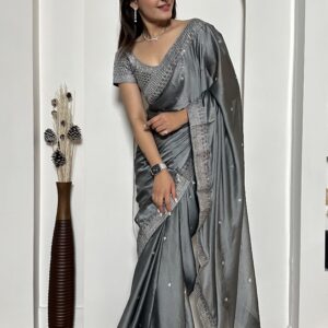 Silver Grey Rangoli Silk Saree