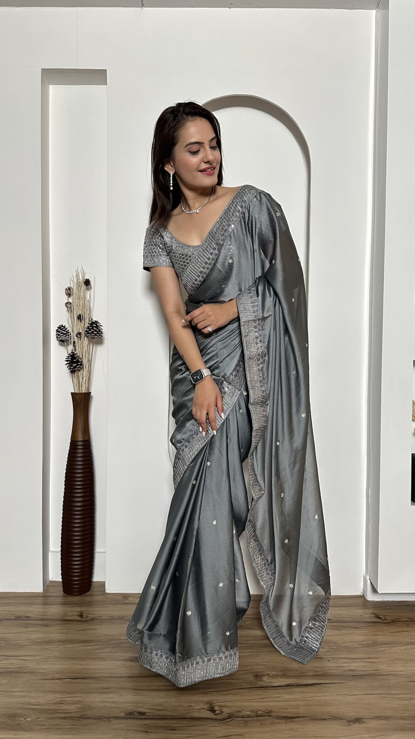 Silver Grey Rangoli Silk Saree