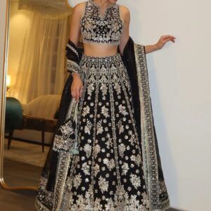 Black Chinon Silk Designer Lehenga