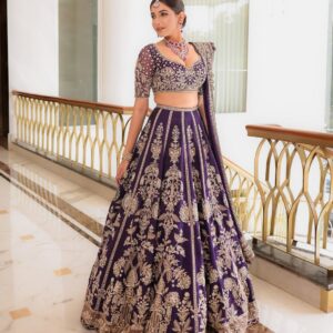 Royal Purple Faux Georgette Lehenga
