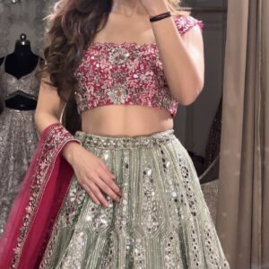 Silver Grey Faux Georgette Lehenga