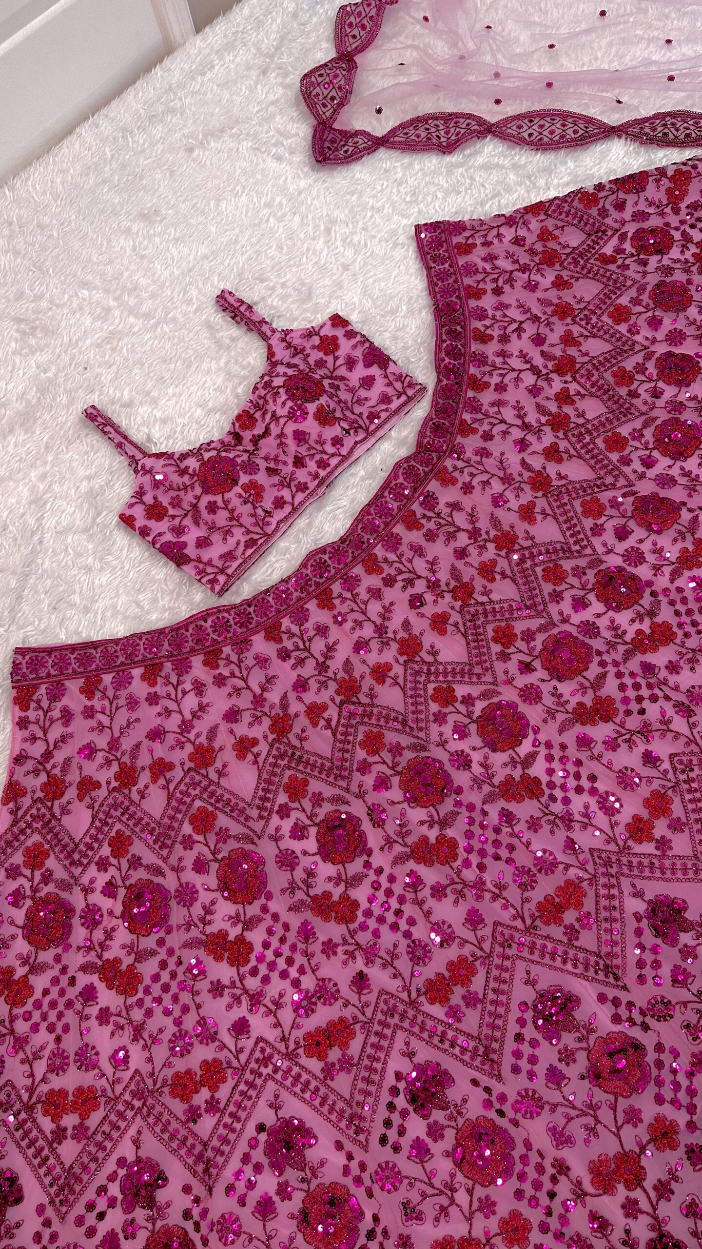 Hot Pink Net Lehenga - Image 12