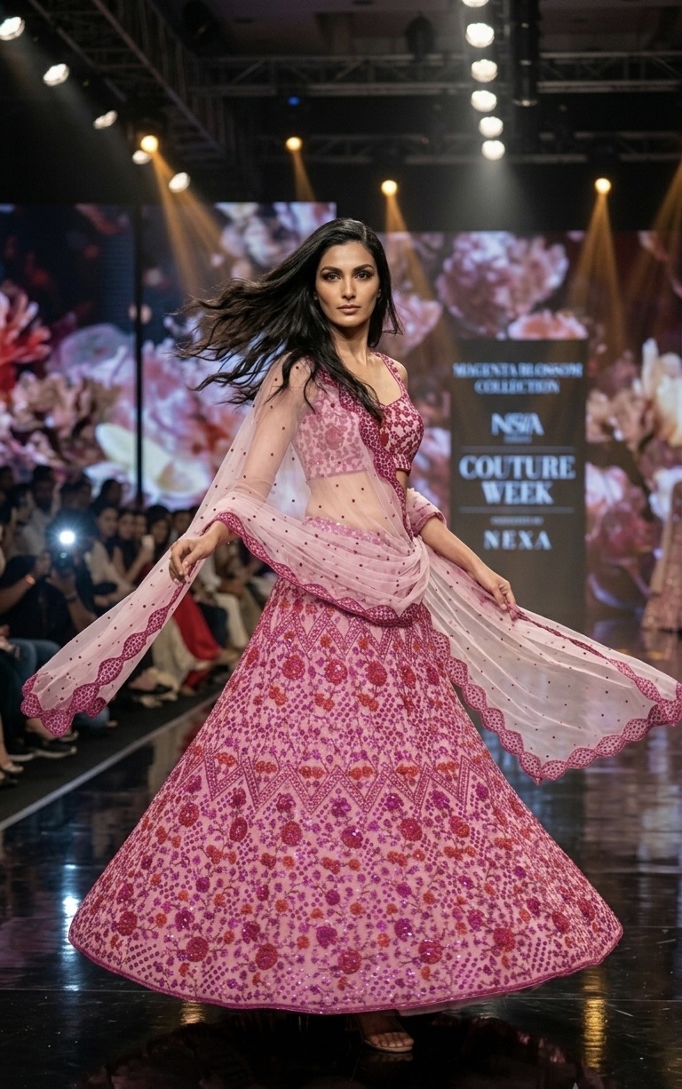 Hot Pink Net Lehenga - Image 6