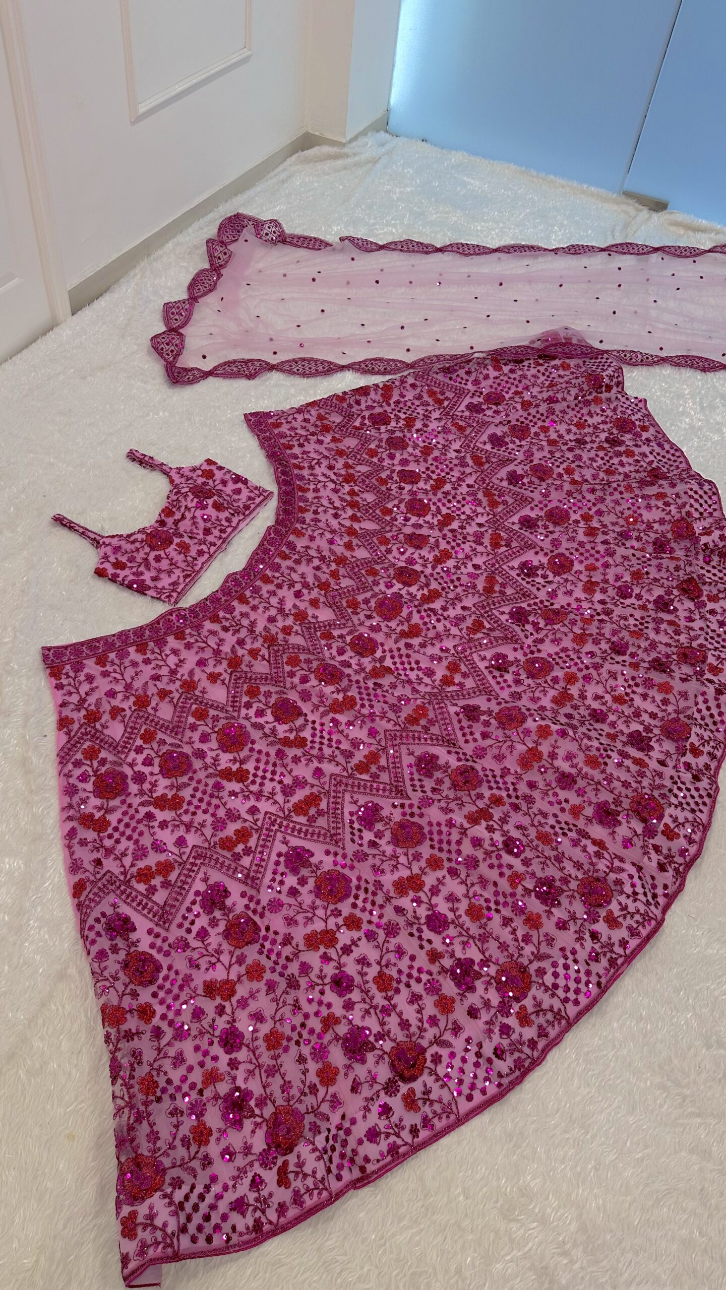 Hot Pink Net Lehenga - Image 11