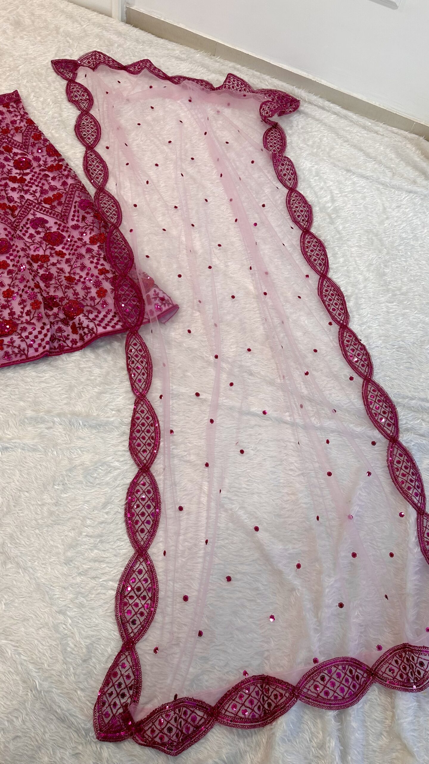 Hot Pink Net Lehenga - Image 13