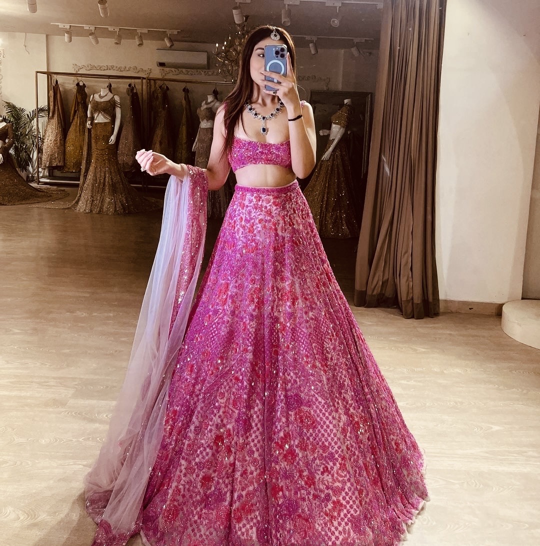 Hot Pink Net Lehenga - Image 5