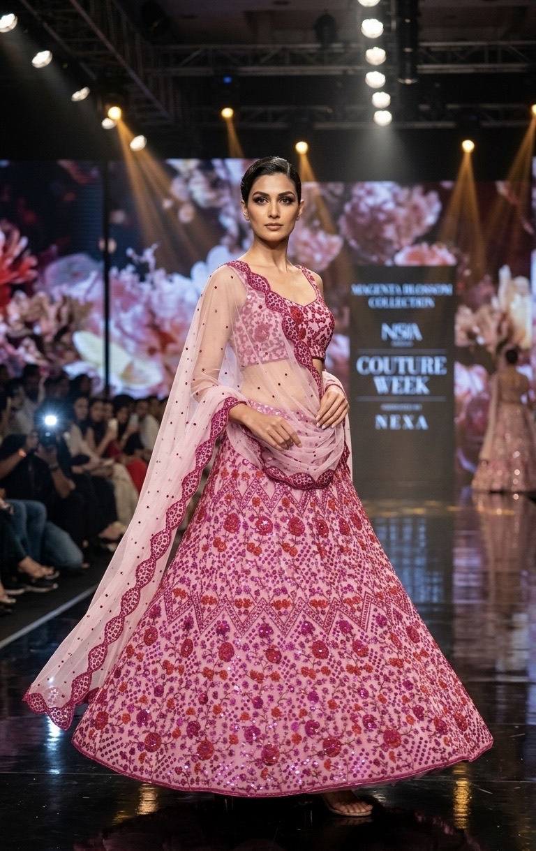 Hot Pink Net Lehenga - Image 4