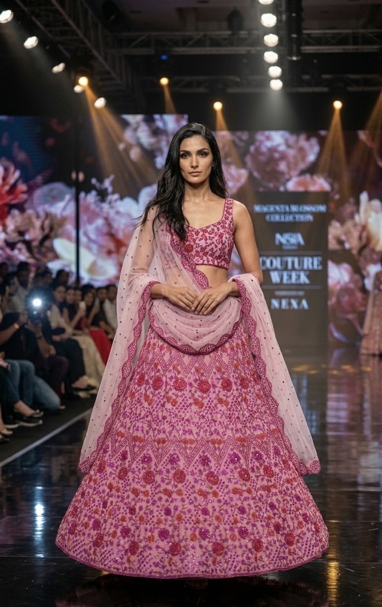 Hot Pink Net Lehenga - Image 2