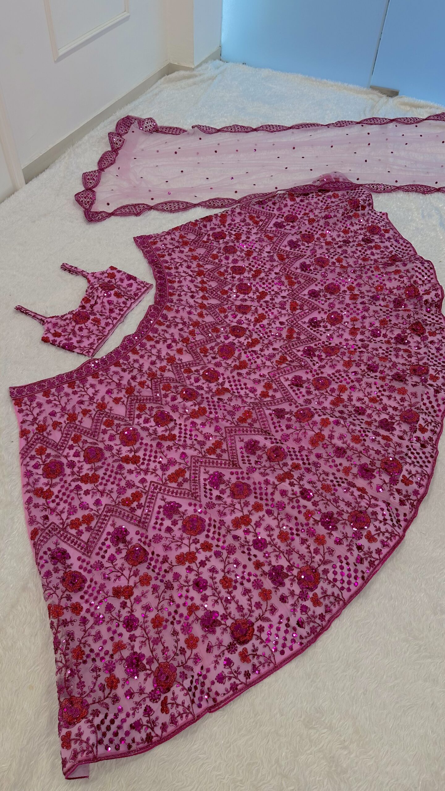 Hot Pink Net Lehenga - Image 10