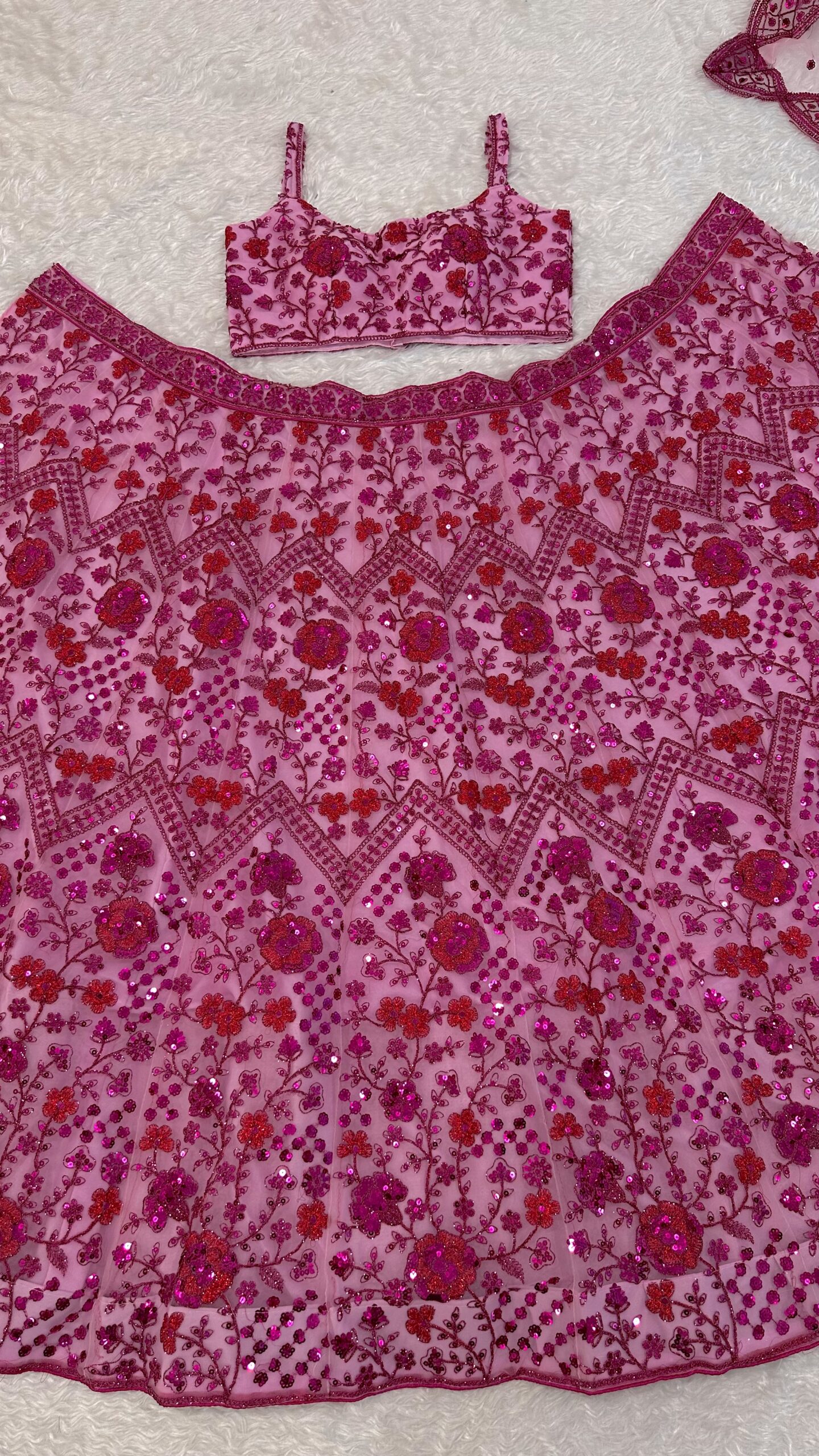 Hot Pink Net Lehenga - Image 8